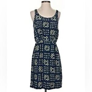 Anthropologie Navy and Cream Printed Sleeveless Dress